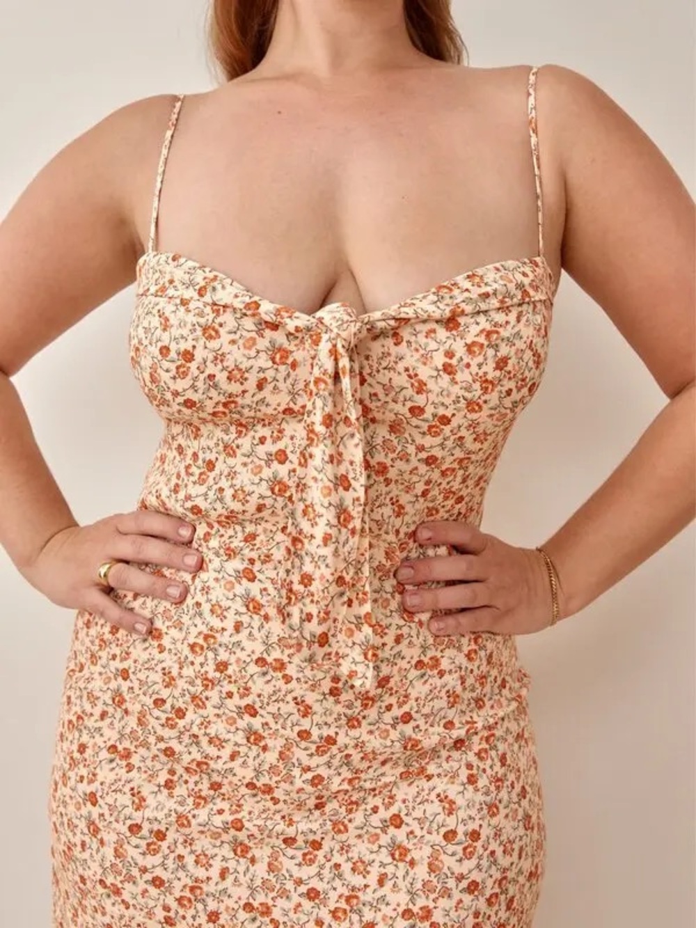 Reformation NWOT Helm Cream Mini Dress with Orange Floral Print